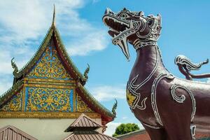Wat Phra That Hariphunchai the iconic famous temple in Lamphun city, Northern Thailand. photo