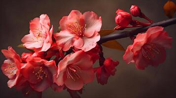 Beautiful close up a branch of pink cherry blossom flowers or Sakura flowers at the tree blurry background. photo