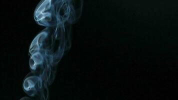 Abstract smoke rises up in beautiful swirls on black background. video