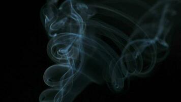 Abstract smoke rises up in beautiful swirls on black background. video