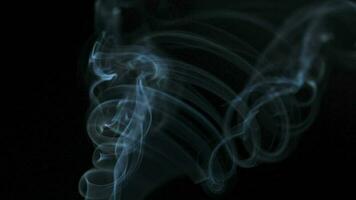 abstrakt Rauch steigt an oben im schön wirbelt auf schwarz Hintergrund. video