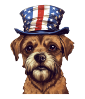 patriotique mignonne frontière terrier chien portant oncle sam chapeau nous drapeau indépendance journée . ai généré png