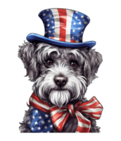 fofa patriótico schnoodle cachorro vestindo tio sam chapéu nos independência dia . ai gerado png