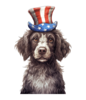Cute Patriotic Pudelpointer dog Wearing Uncle Sam Hat US Independence Day . png