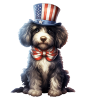 söt patriotisk schnoodle hund bär farbror sam hatt oss oberoende dag . ai genererad png