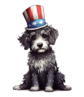 linda patriótico schnoodle perro vistiendo tío sam sombrero nosotros independencia día . ai generado png