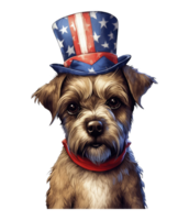 patriotic cute Border Terrier dog wearing Uncle Sam hat US flag independence day . png