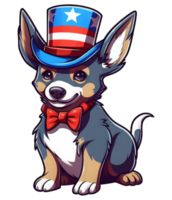 linda patriótico perro tejonero perro vistiendo tío sam sombrero nosotros independencia día . ai generado png