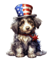 linda patriótico schnoodle perro vistiendo tío sam sombrero nosotros independencia día . ai generado png