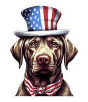 carino patriottico labrador cane da riporto cane indossare zio sam cappello noi indipendenza giorno . ai generato png