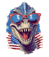 carino blu dinosauro con americano bandiera . ai generato png