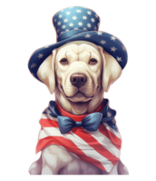 süß patriotisch Labrador Retriever Hund tragen Onkel Sam Hut uns Unabhängigkeit Tag . ai generiert png