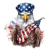 martial patriotic eagle wearing 4th July apparel, watercolor style . png