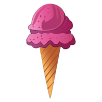 Strawberry ice cream cone isolated on transparent background, dessert clipart element png