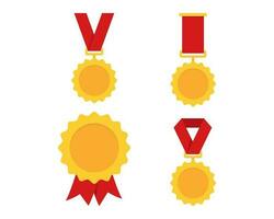 Gold, silver, bronze medal. 1st, 2nd and 3rd places. Trophy with red ribbon. vector