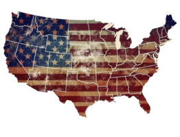 map of the United State has a large American flag . png