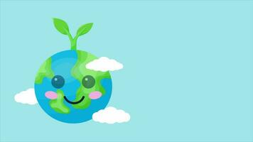 Animation cute cartoon earth character with plant .suitable for earth day and go green day content video