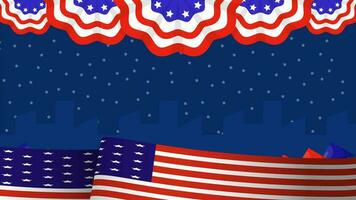 4K animation Happy Independence Day, 4th of July with the United States flag and other supporting elements on a blue background decorated with stars video