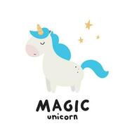 Magical unicorn. Cartoon style. Vector illustration. For card, posters, banners, children books, printing on the pack, printing on clothes, fabric, wallpaper, textile or dishes