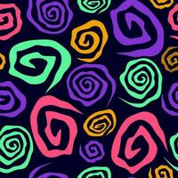 Psychedelic swirl spiral seamless pattern. 60s, 70s style liquid groovy background. Colorful texture. vector