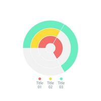 Concentric circle infographic chart design template with three segments. Editable radial infochart with different indicators. Visual data presentation vector