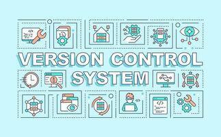 Version control system word concepts blue banner. Software development. Infographics with editable icons on color background. Isolated typography. Vector illustration with textd