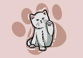 Cute hand drawn white cat, fluffy fur, and exaggerated features. Cute adorable big eyes kitty kitten cat vector