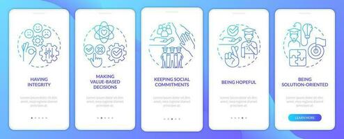 Skills for students blue gradient onboarding mobile app screen. Education walkthrough 5 steps graphic instructions with linear concepts. UI, UX, GUI template vector