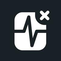 Removed pulse animation white pixel perfect solid ui icon. Delete heartbeat effect from footage. Silhouette symbol for dark mode. Glyph pictogram on black space for web, mobile. Vector isolated image