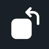 Rotate white pixel perfect solid ui icon. Content editing. Turn footage. Media player. Silhouette symbol for dark mode. Glyph pictogram on black space for web, mobile. Vector isolated image