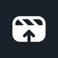 Export video file white pixel perfect solid ui icon. Save footage to storage. Software tool. Silhouette symbol for dark mode. Glyph pictogram on black space for web, mobile. Vector isolated image