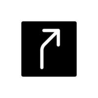 la carretera curvas a Derecha flecha negro glifo ui icono. siguiendo dirección. la carretera signo. usuario interfaz diseño. silueta símbolo en blanco espacio. sólido pictograma para web, móvil. aislado vector ilustración