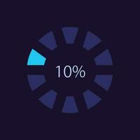 Segmented radial wheel bar infographic chart design template for dark theme. Editable circle infochart with performance level. Visual data presentation vector