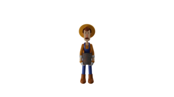 3D illustration. Diligent Farmer 3D cartoon character. The farmer carries a bucket filled with water using both hands. The farmer showed his exhausted expression. 3D cartoon character png