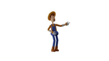 3D illustration. Happy Farmer 3D cartoon character. The farmer pointed ahead while laughing uproariously. The farmer laughed until he held his stomach. 3D cartoon character png