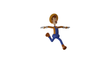 3D Illustration. The happy farmer 3D cartoon character. Farmer with a pose ran while stretching his hands. Farmer has a thick mustache smile happily. 3D cartoon character png