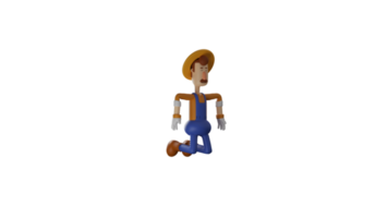 3D Illustration. Sad Farmer 3D cartoon character. Farmer with knelt pose. Farmer with both hands bending and showing his very sad expressions. 3D cartoon character png