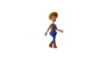 3D illustration. Enterprising Farmer 3D cartoon character. Farmer in walking pose. The farmer was walking slowly towards his field. Farmers look handsome and cool. 3D cartoon character png