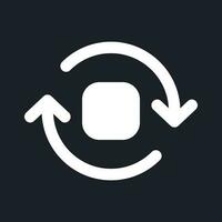 Spin animation white pixel perfect solid ui icon. Circular motion in video editor. Silhouette symbol for dark mode. Glyph pictogram on black space for web, mobile. Vector isolated image