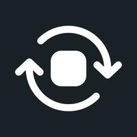 Spin animation white pixel perfect solid ui icon. Circular motion in video editor. Silhouette symbol for dark mode. Glyph pictogram on black space for web, mobile. Vector isolated image