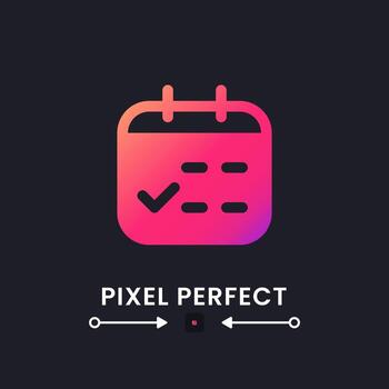 calendario rosado sólido degradado escritorio icono en negro. trabajo cronograma. hora planificador. productividad herramienta. elegido fecha. píxel perfecto, contorno 4 píxeles. glifo pictograma para oscuro modo. aislado vector imagen