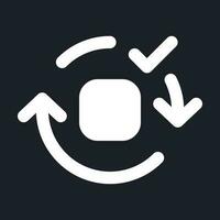 Applying spin motion effect white pixel perfect solid ui icon. Added video transition. Silhouette symbol for dark mode. Glyph pictogram on black space for web, mobile. Vector isolated image