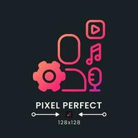 User-generated content pink solid gradient desktop icon on black. UGC marketing strategy. Live streaming. Pixel perfect 128x128, outline 4px. Glyph pictogram for dark mode. Isolated vector image