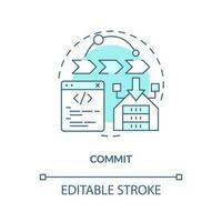 Commit turquoise concept icon. Sending changes to repository. Source control strategy abstract idea thin line illustration. Isolated outline drawing. Editable stroke vector