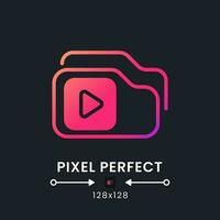 Video playlist pink solid gradient desktop icon on black. Streaming service. Pre-recorded content. Pixel perfect 128x128, outline 4px. Glyph pictogram for dark mode. Isolated vector image