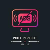 Ad-free streaming pink solid gradient desktop icon on black. Uninterrupted viewing. Access payment. Pixel perfect 128x128, outline 4px. Glyph pictogram for dark mode. Isolated vector image