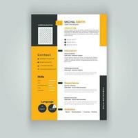 Clean and modern resume or cv template in a4. vector