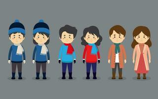 A Set Couple Character with Winter Outfit vector