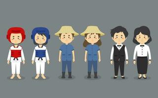 un conjunto Pareja personaje con diferente profesión vector