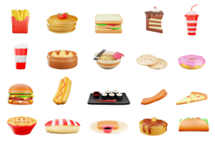 3d delicioso comida y bebida icono conjunto png